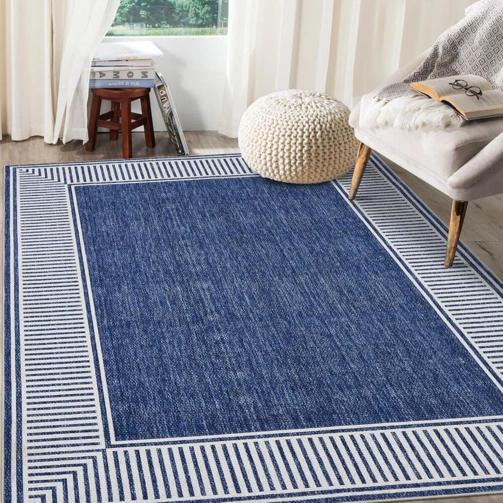 Brand New GarveeHome Washable Area Rug 5' × 7' – Blue Striped Border